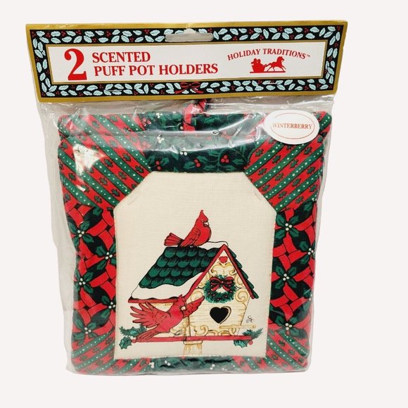 VTG 2 Scented Holiday Christmas Red Cardinal Bird Birdhouse Oven Pot Holders - Picture 1 of 4